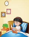 young-lady-reading-storybook-her-bed-illustration-32941660